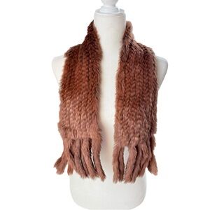 Vintage 90s Rabbit Fur Scarf Brown Red 44in Elegant Formal Wedding Prom soft fur